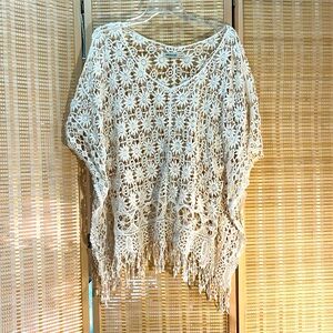 Origami by Vivien Ivory cotton Crocheted Lace Tunic Top OS